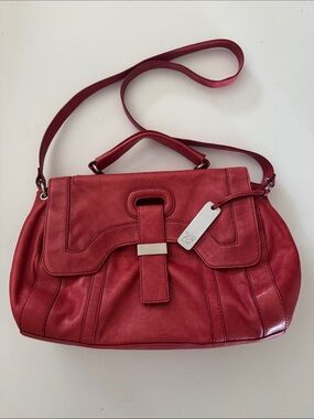 BOTKIER Charlotte Red Lambskin Leather Satchel Shoulder Bag Silver Hardware EUC